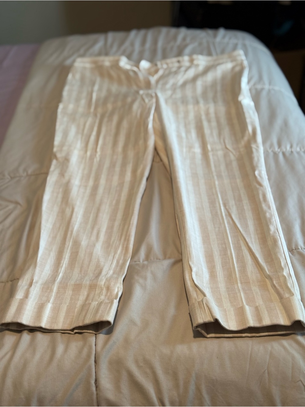 LOFT Cream and Beige Striped Straight-Leg Pants